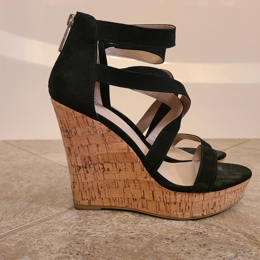 Charles David Black Suede Wedges 8.5. Like New